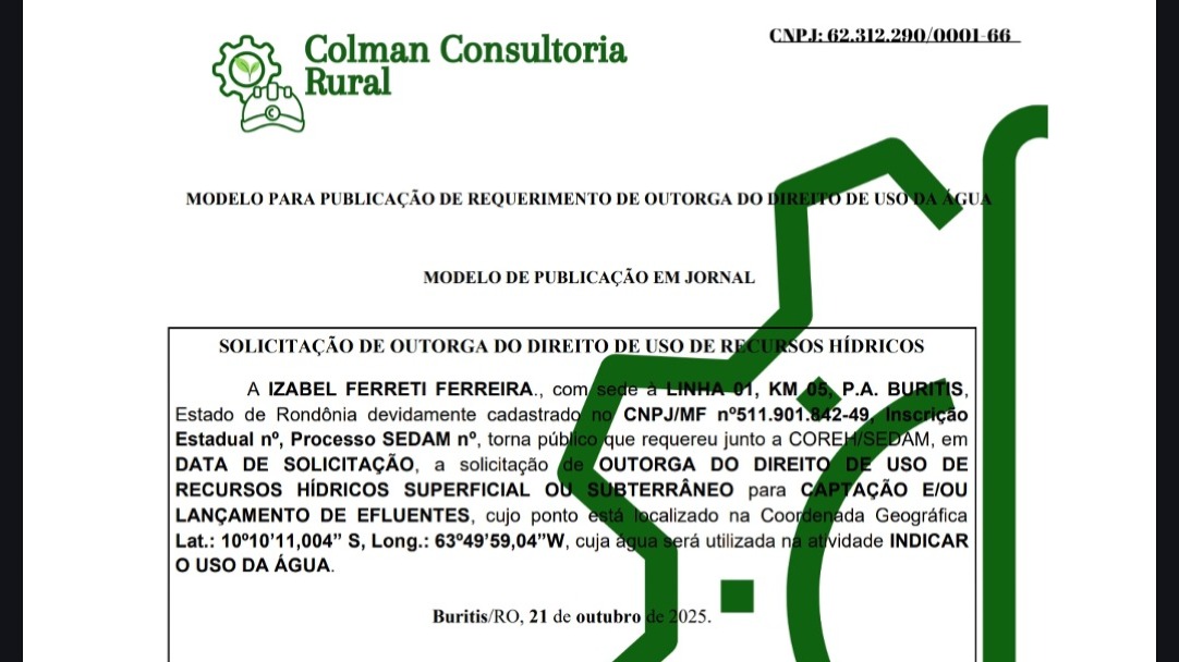 SOLICITAÇÃO DE OUTORGA DO DIREITO DE USO DE RECURSOS HÍDRICOSs