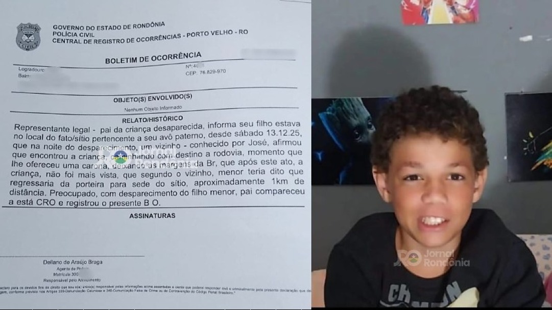 DESAPARECIMENTO Menino de 13 anos desaparece na BR-364 em Rondônia e família pede ajuda para encontrá-lo - Contato abaixo