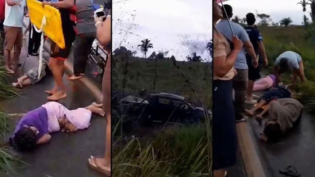  Criança e mulher morrem após caminhonete capotar na BR-364, em RO; outras cinco ficam feridas