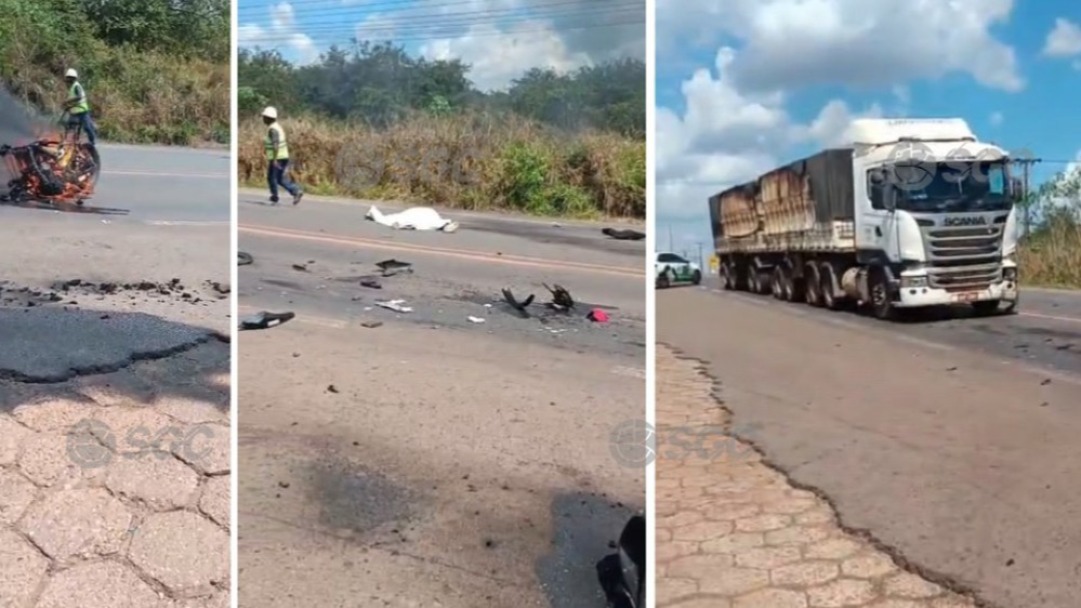 Motociclista morre após colisão com carreta na BR-364, em Pimenta Bueno