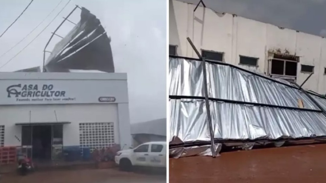 Forte temporal arranca teto de empresa agropecuária e assusta moradores em Cujubim