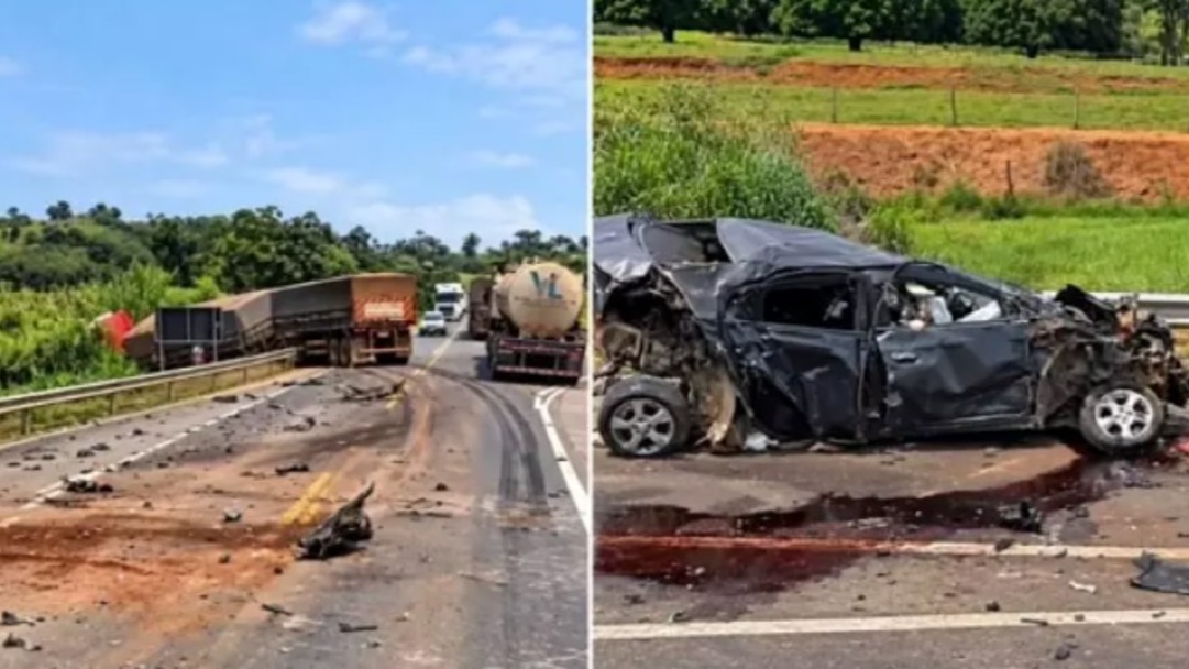 Colisão entre carro e carreta deixa três feridos na BR-364 em Rondônia