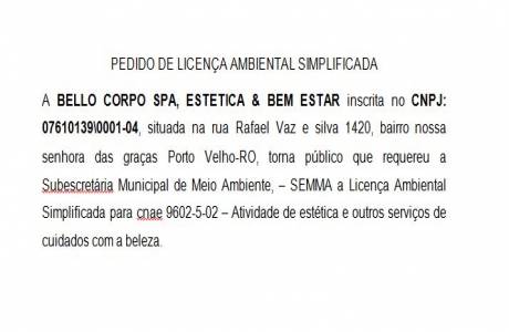 PEDIDO DE LICENÇA AMBIENTAL SIMPLIFICADA