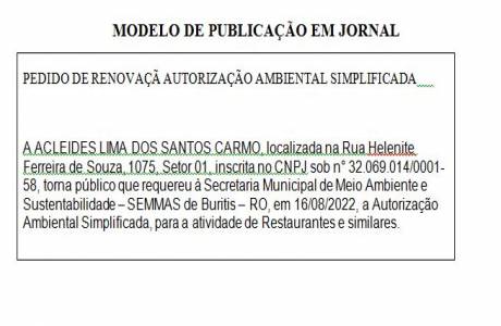 PEDIDO DE RENOVAÇÃ AUTORIZAÇÃO AMBIENTAL SIMPLIFICADA